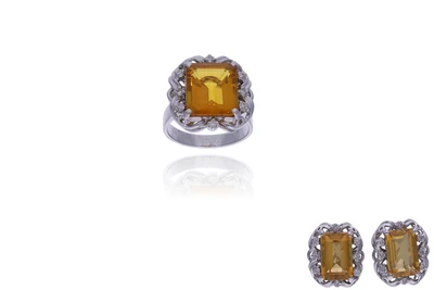 Parure anello e orecchini con quarzi e diamanti - Asta Preziosi