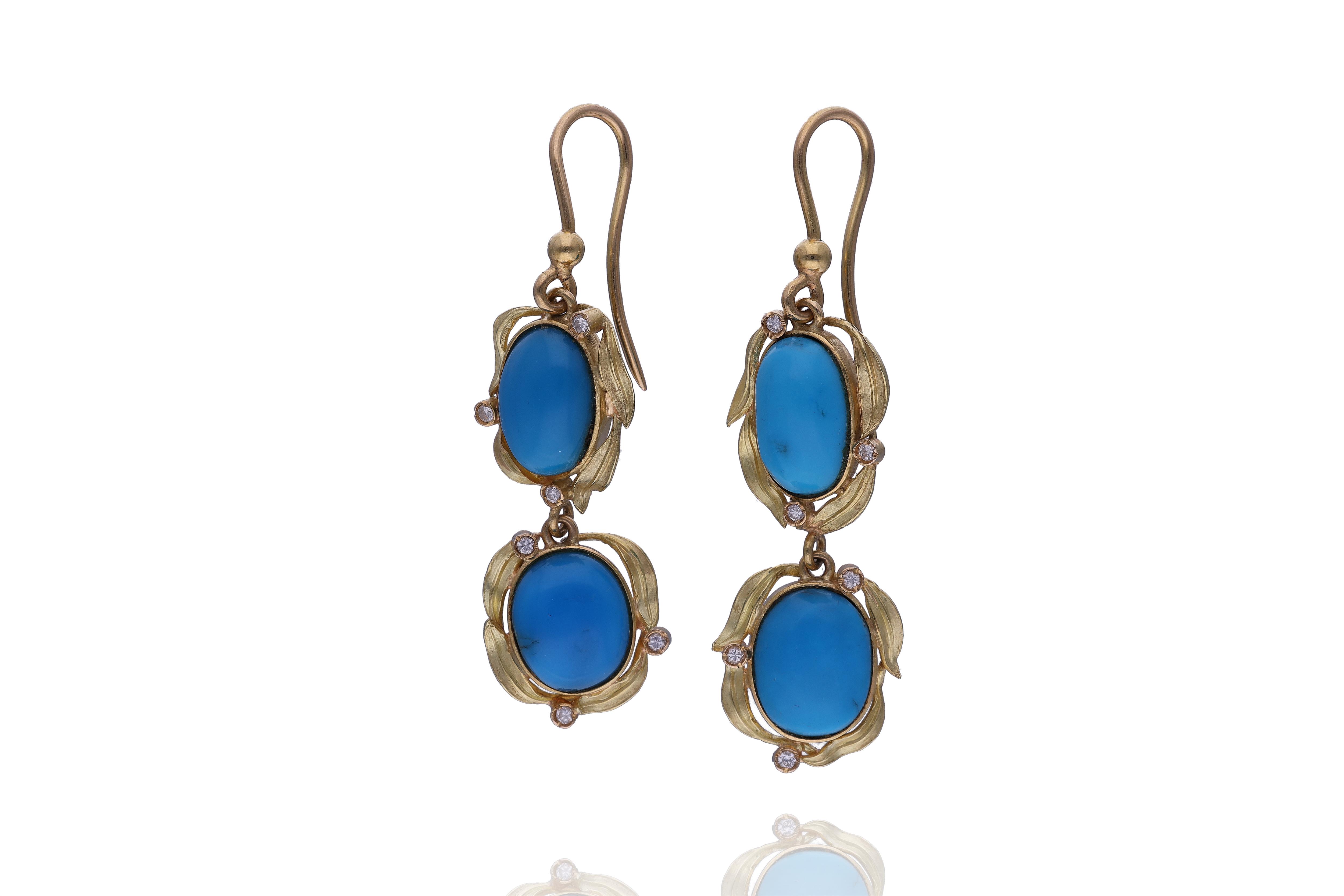 Orecchini con turchese trattato e diamanti - Asta Preziosi