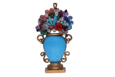 Spilla/ciondolo con turchese trattato e pietre - Asta Preziosi