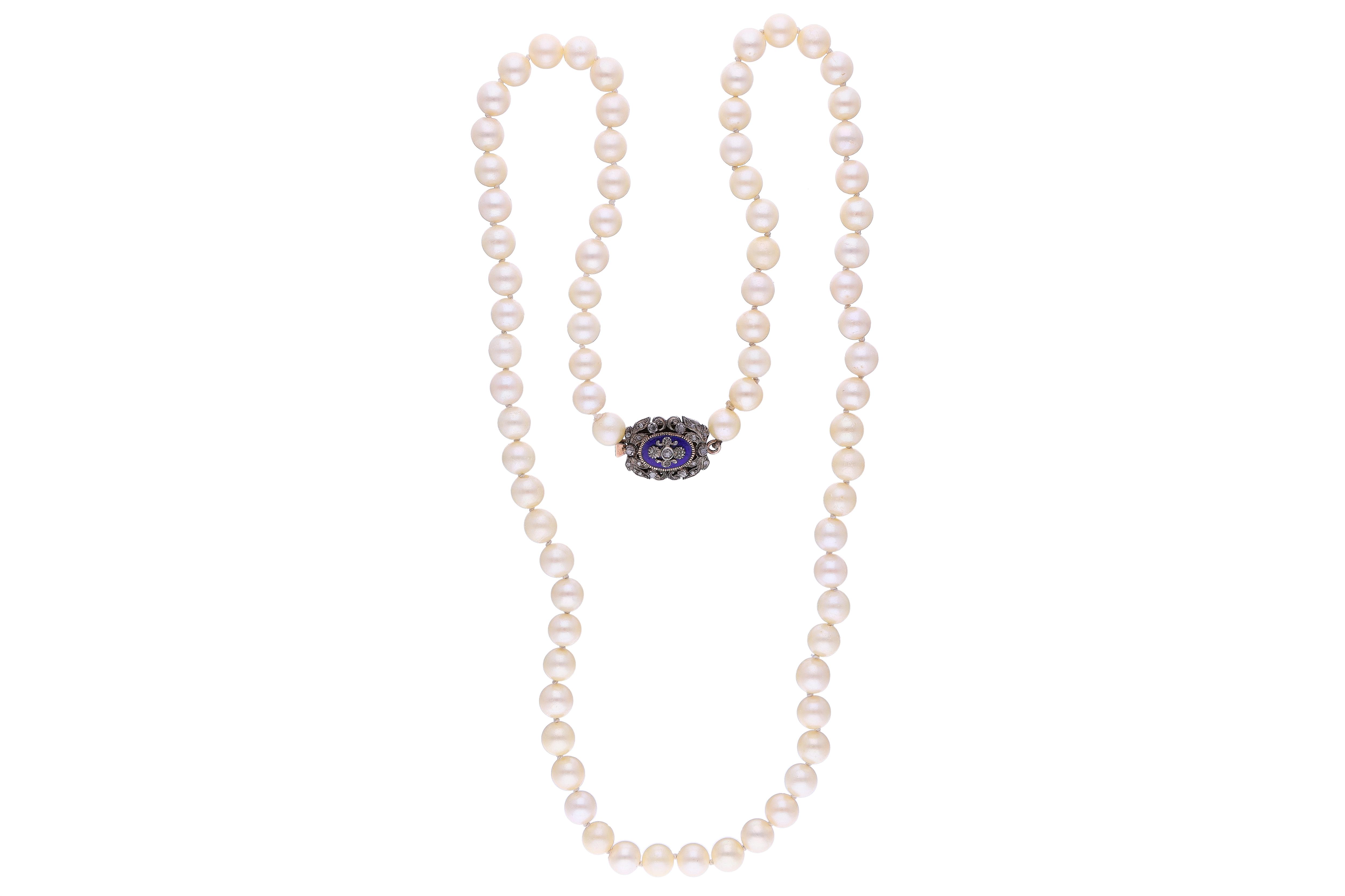 Collana di perle coltivate, diamanti, smalto - Asta Preziosi