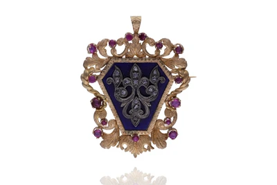 Spilla/ciondolo con diamanti rubini e smalto - Asta Preziosi