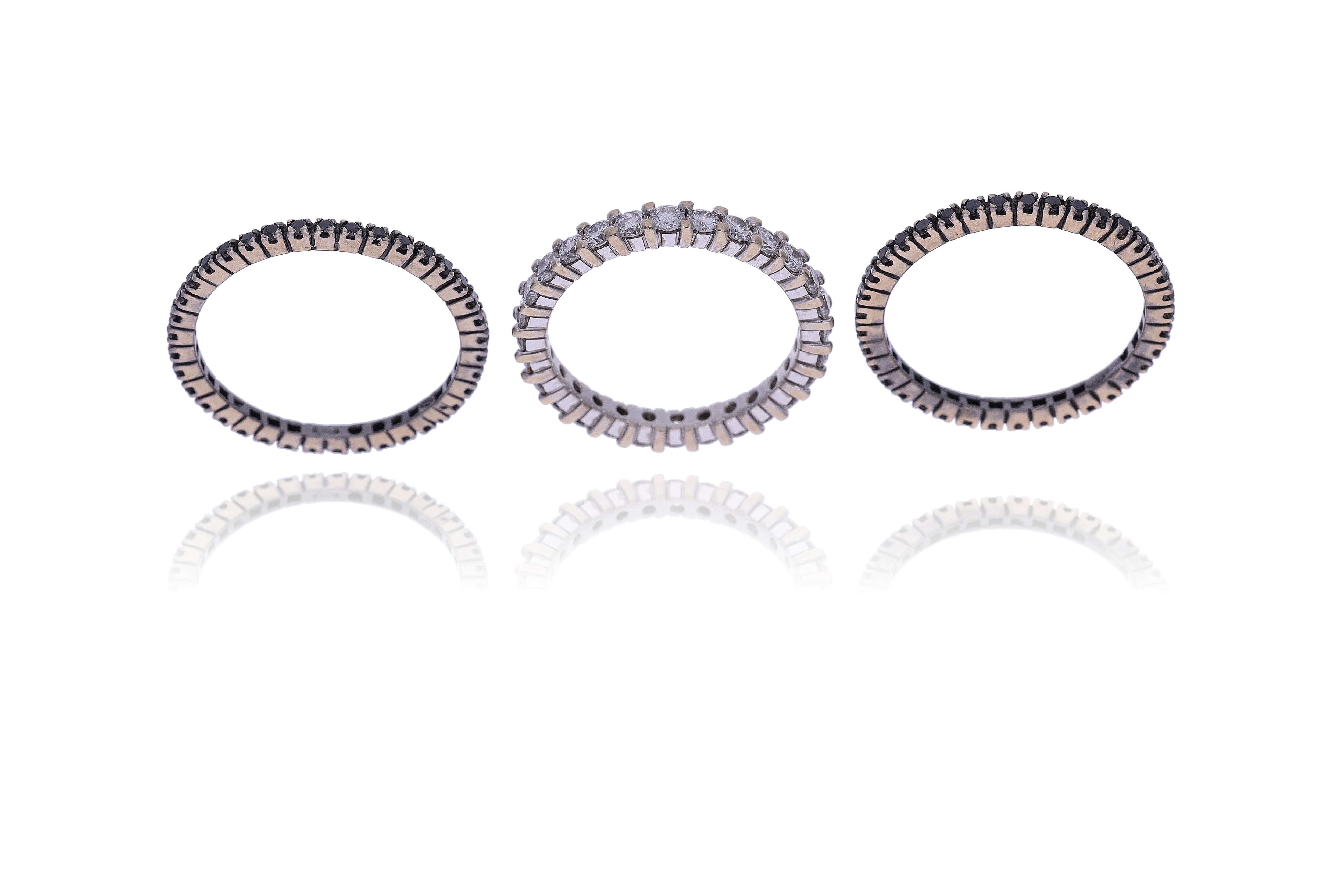 Tre anelli con diamanti e diamanti neri - Asta Preziosi