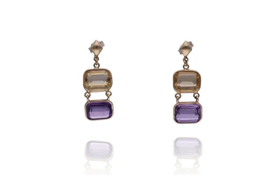 Orecchini con quarzi gialli e ametiste - Asta Preziosi Orecchini con quarzi gialli e ametiste - Asta Preziosi