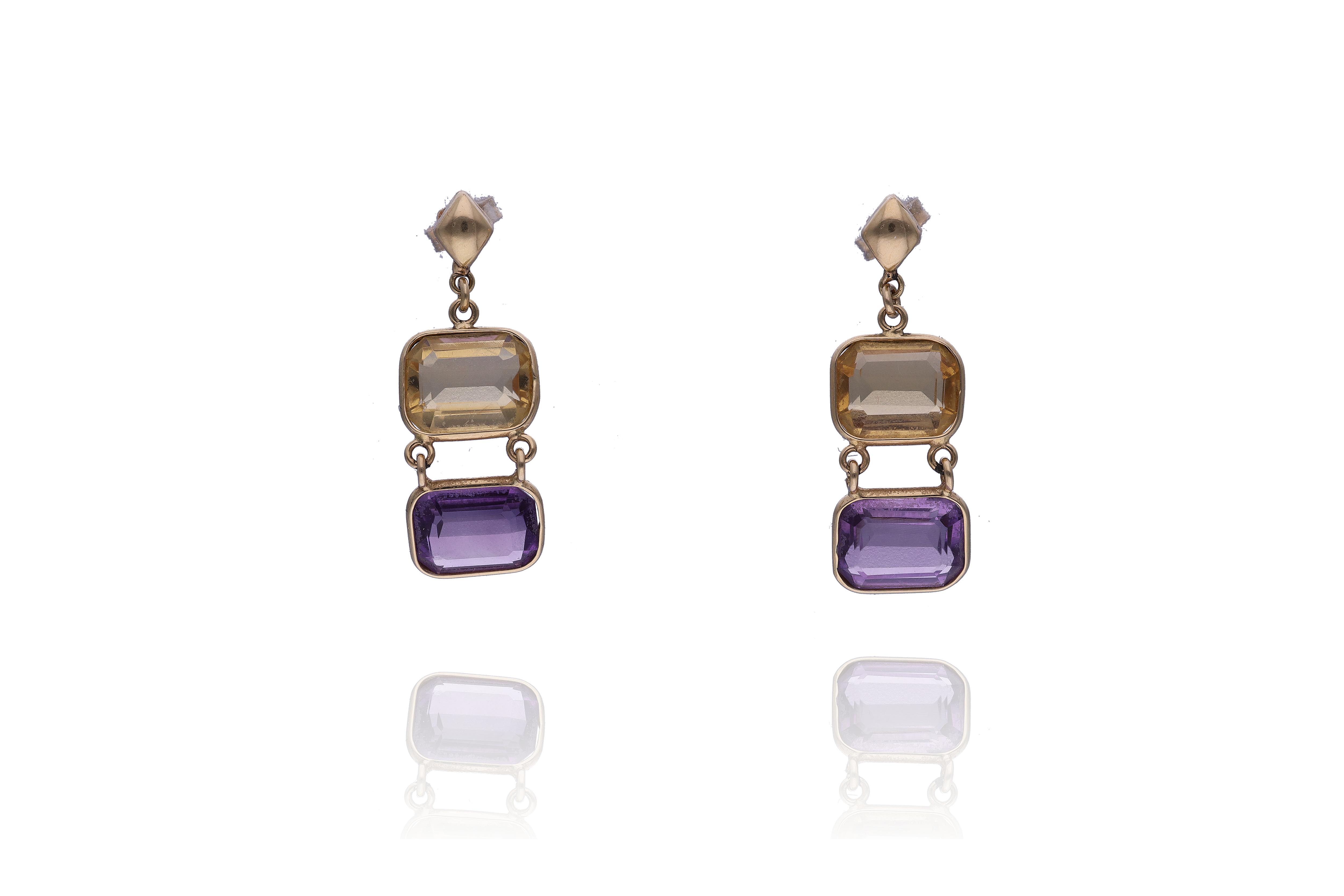 Orecchini con quarzi gialli e ametiste - Asta Preziosi Orecchini con quarzi gialli e ametiste - Asta Preziosi