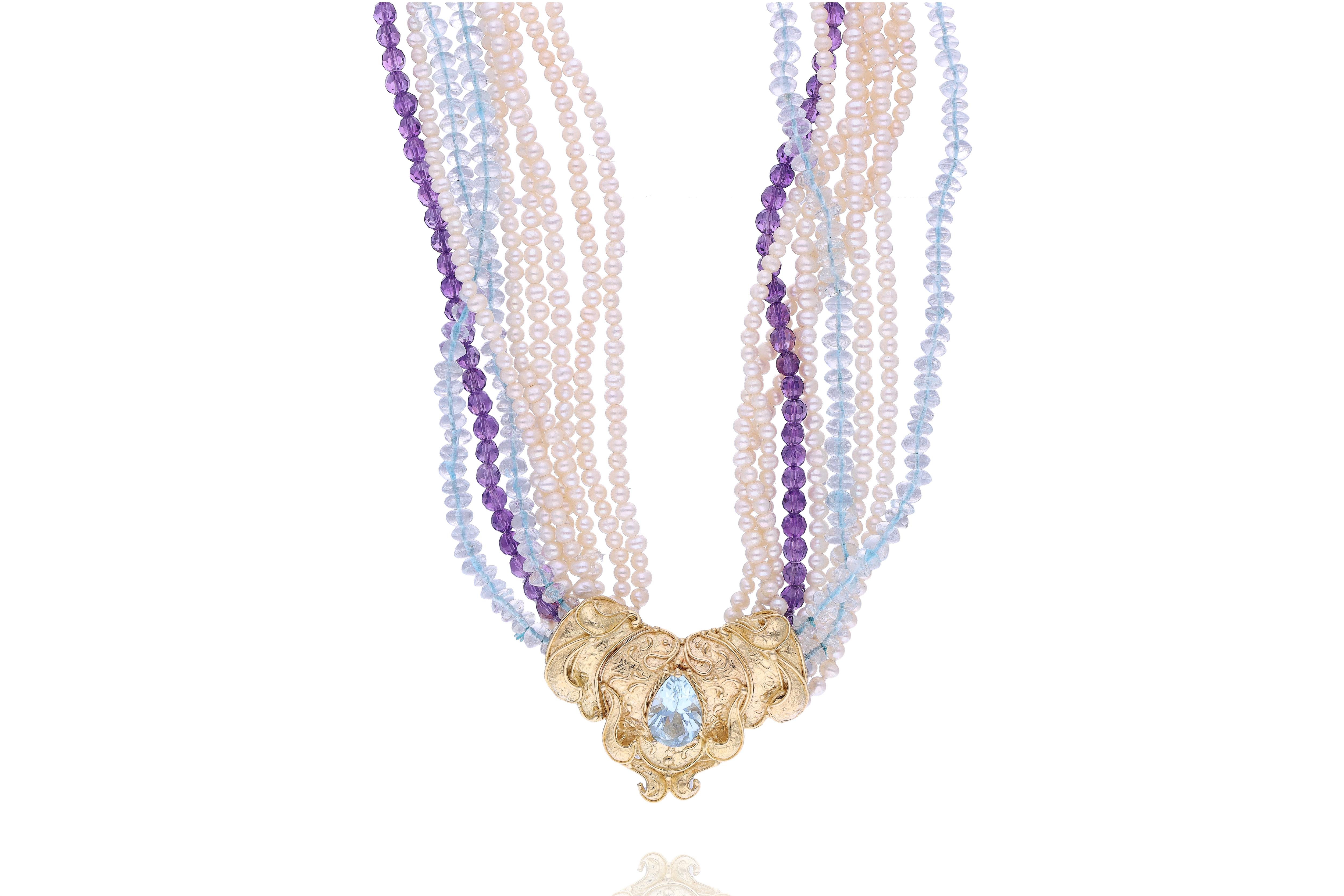 Collana con quarzi, ametiste, perle coltivate, topazio - Asta Preziosi