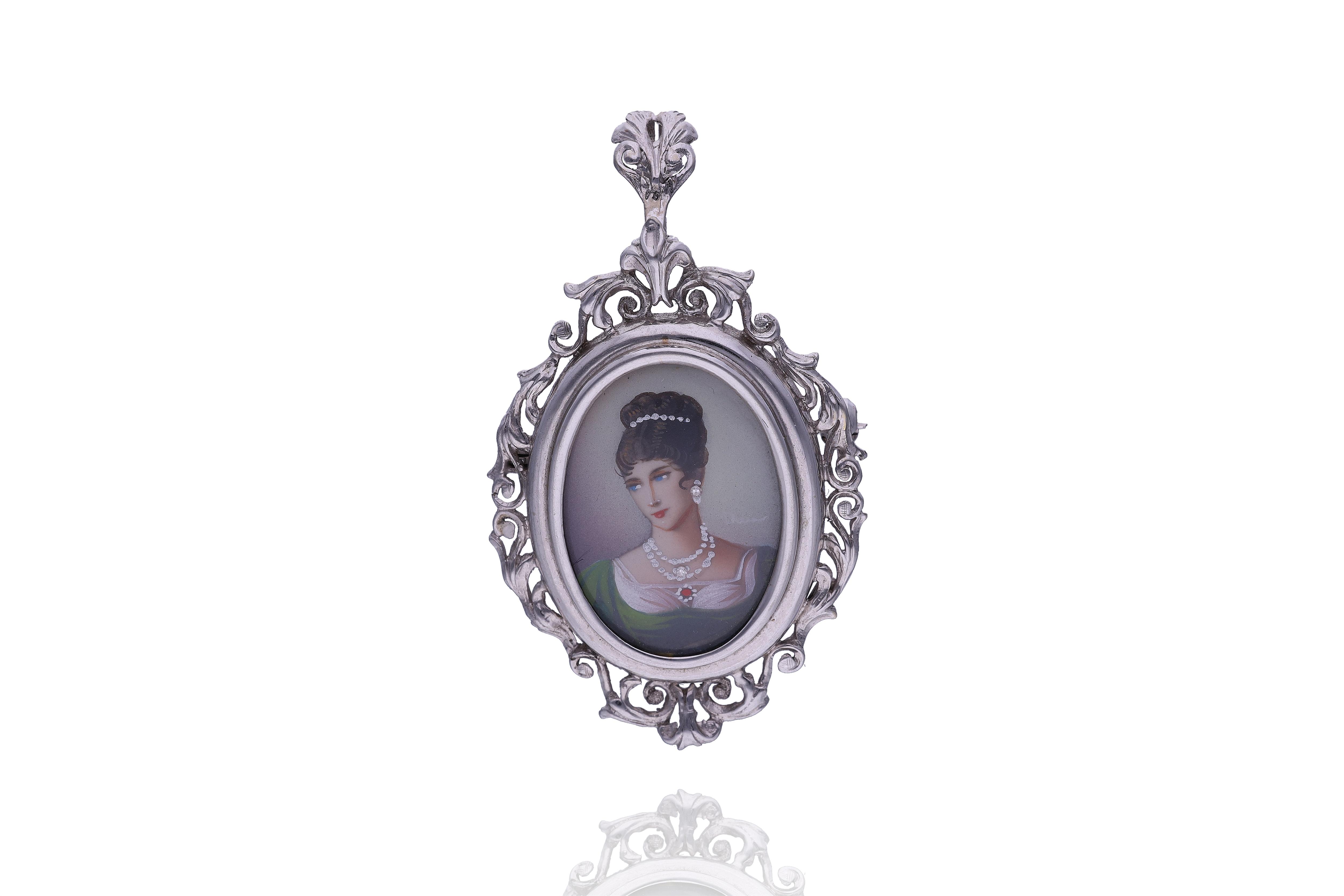 Spilla/ciondolo con ritratto di donna con pietra - Asta Preziosi