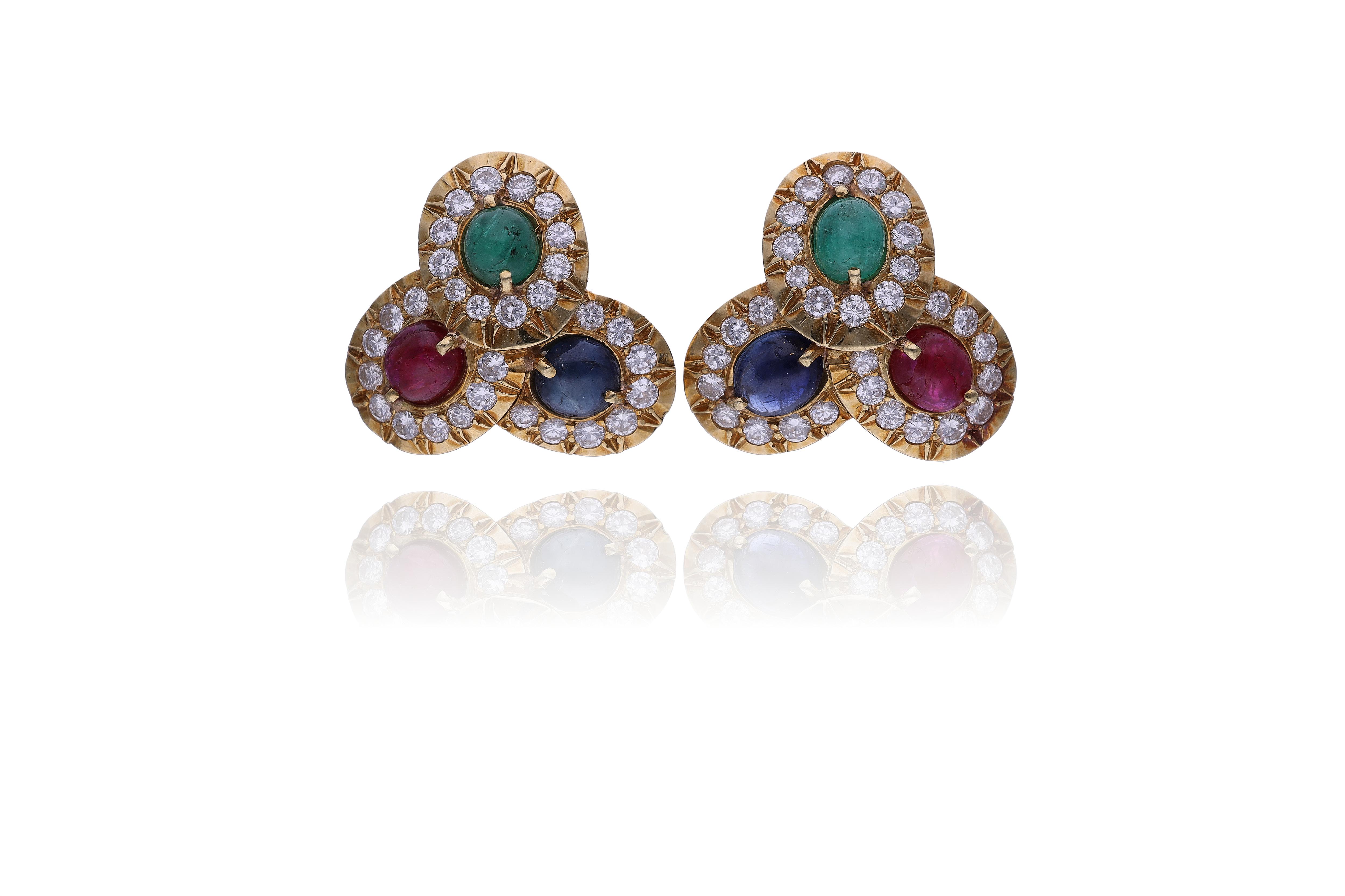 Orecchini con diamanti, smeraldi, rubini e zaffiri - Asta Preziosi
