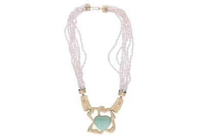 Collana perle coltivate con diamanti e pietra - Asta Preziosi