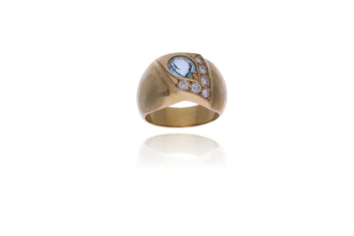 Anello con diamanti e acquamarina - Asta Preziosi