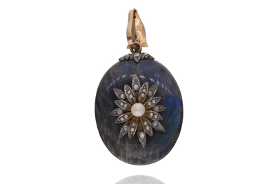 Ciondolo/portaritratto con labradorite e perle coltivate - Asta Preziosi