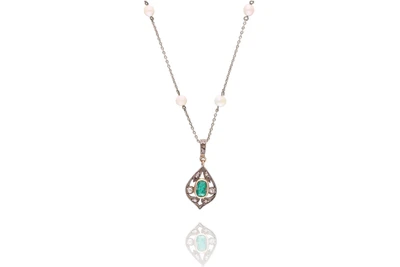 Collana con ciondolo con perle coltivate, diamanti e smeraldo - Asta Preziosi