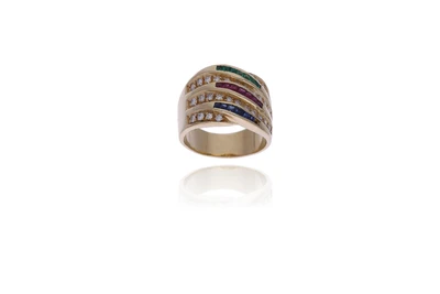 Anello con diamanti, zaffiri, rubini, smeraldi e pietre - Asta Preziosi