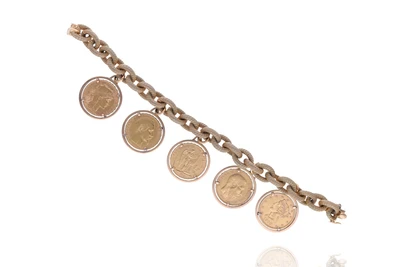 Bracciale con cinque monete in oro - Asta Preziosi