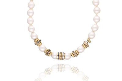 Collana di perle coltivate, diamanti, pietre e smalti - Asta Preziosi