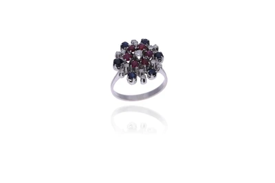 Anello con diamanti, zaffiri, rubini e pietre - Asta Preziosi