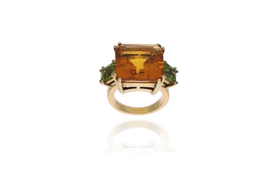 Anello con quarzo giallo e peridoti - Asta Preziosi