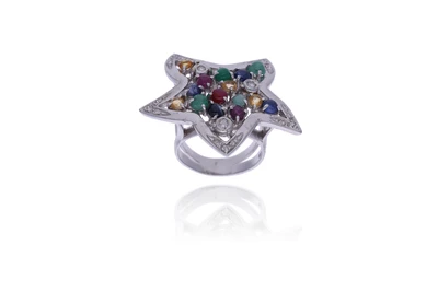 Anello con diamanti, zaffiri, rubini, smeraldi e pietre - Asta Preziosi