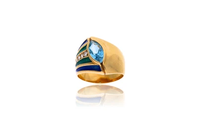 Anello con diamanti, topazio e smalti - Asta Preziosi