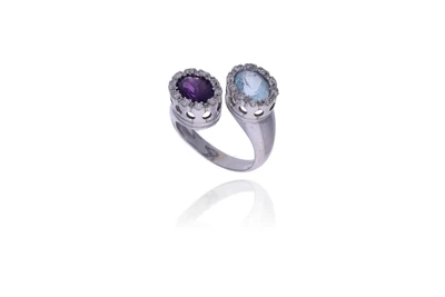 Anello con ametista, topazio e pietre - Asta Preziosi