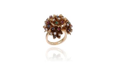 Anello con diamanti, rubini, zaffiri, smeraldi - Asta Preziosi