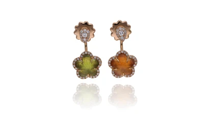 Paio di orecchini con diamanti, quarzo e peridoto - Asta Preziosi