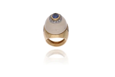 Anello con zaffiro, diamanti e pietra - Asta Preziosi