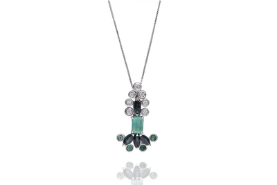 Collana con ciondolo con smeraldi, zaffiri e diamanti - Asta Preziosi