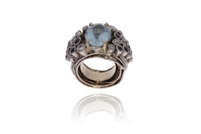 Anello con acquamarina, zaffiri e diamanti - Asta Preziosi Anello con acquamarina, zaffiri e diamanti - Asta Preziosi