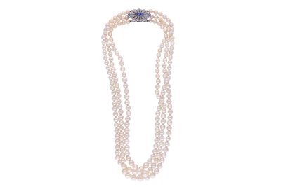 Collana di perle coltivate zaffiri e diamanti - Asta Preziosi Collana di perle coltivate zaffiri e diamanti - Asta Preziosi
