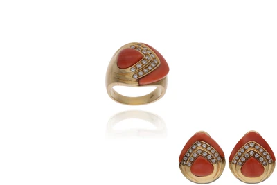 Parure con corallo e diamanti - Asta Preziosi