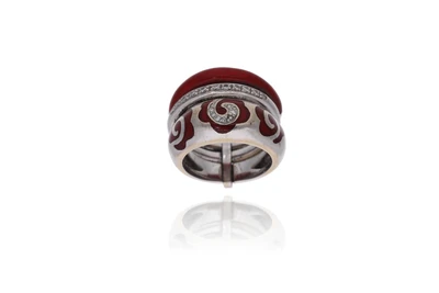Anello con diamanti, realizzato in oro bianco 750, parti smaltat - Asta Preziosi