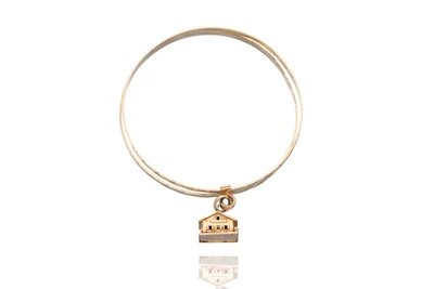 Bracciale rigido composto da 2 cerchi, ciondolo a forma di casetta, in oro giallo 750 - Asta Preziosi