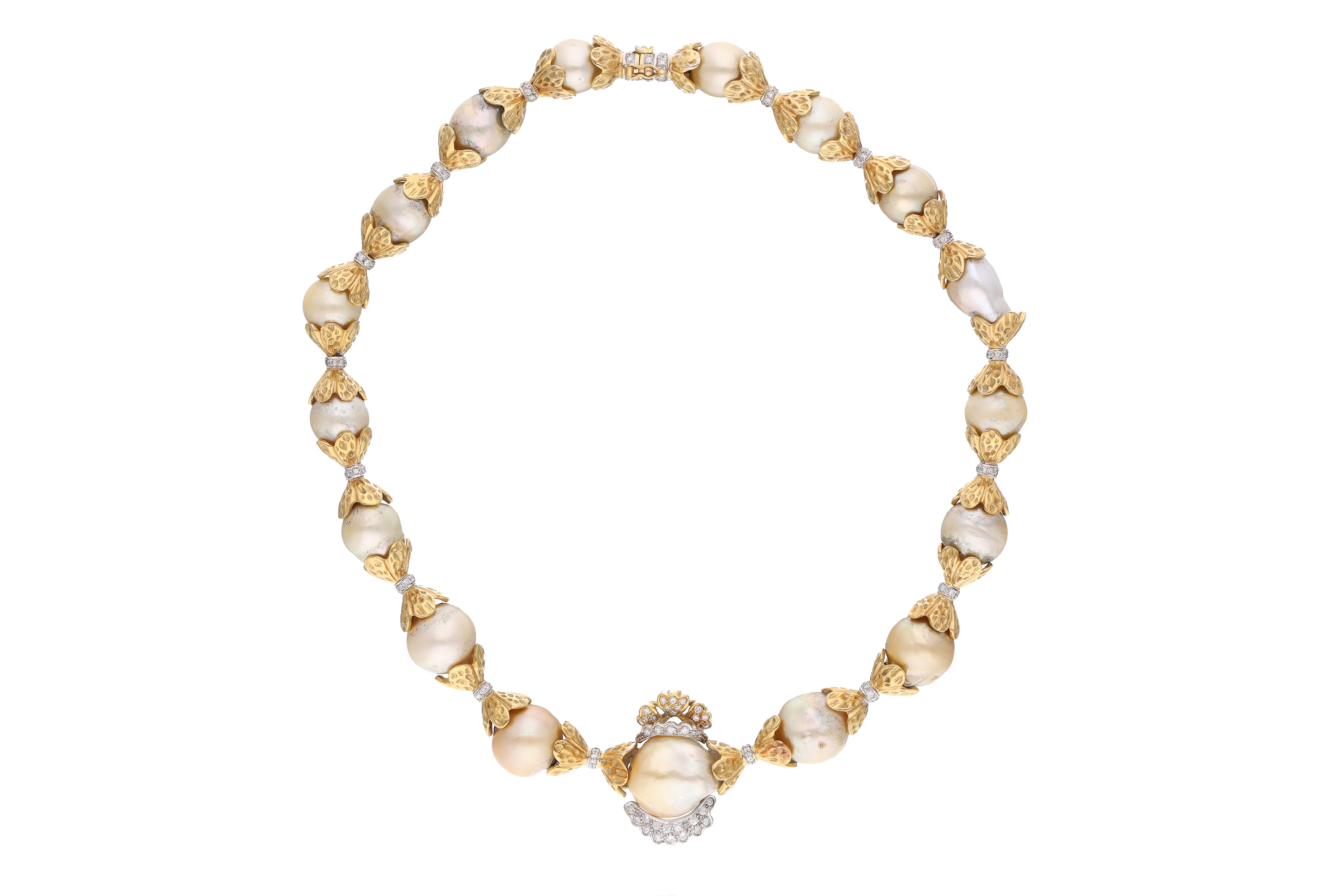 Collana con perle coltivate e diamanti, in oro bicolore 750 - Asta Preziosi