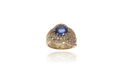 Anello con zaffiro e diamanti, in oro giallo 750 - Asta Preziosi Anello con zaffiro e diamanti, in oro giallo 750 - Asta Preziosi