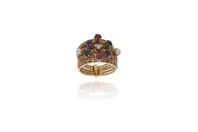 Anello con diamanti, rubini, smeraldi, zaffiri e perle - Asta Preziosi Anello con diamanti, rubini, smeraldi, zaffiri e perle - Asta Preziosi