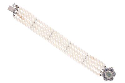 Bracciale con perle e fermezza in oro e pietre - Asta Preziosi Bracciale con perle e fermezza in oro e pietre - Asta Preziosi