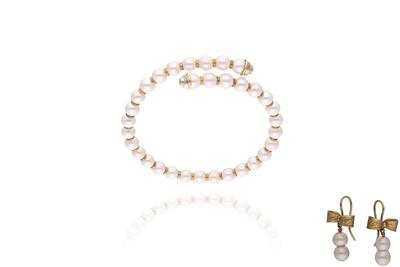 Parure composta da orecchini e bracciale con perle e diamanti - Asta Preziosi