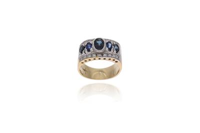 Anello con zaffiri e diamanti, in oro bicolore 750 - Asta Preziosi Anello con zaffiri e diamanti, in oro bicolore 750 - Asta Preziosi