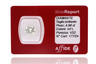 Diamante taglio brillante rotondo ct 4,98 - Asta Preziosi