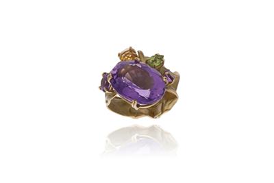Anello con ametiste, quarzo giallo e peridoto - Asta Preziosi