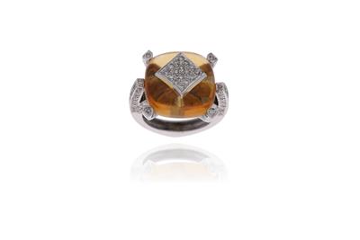 Anello con diamanti e pietra - Asta Preziosi