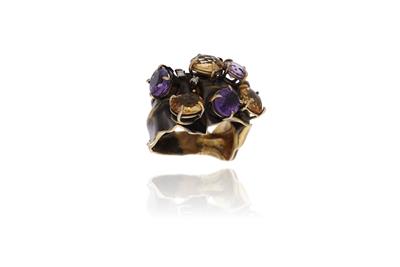 Anello con quarzi gialli, ametiste e diamanti - Asta Preziosi