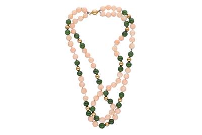 Collana realizzata da due fili di sfere di coralli e pietre - Asta Preziosi