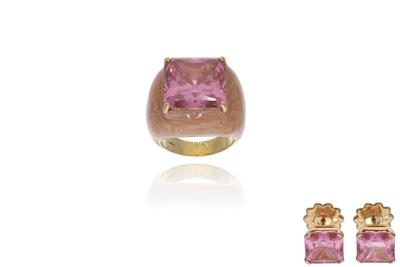 Parure anello e orecchini con pietre e smalto - Asta Preziosi