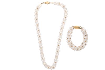 Collana e bracciale con perle, parti e chiusura in oro - Asta Preziosi