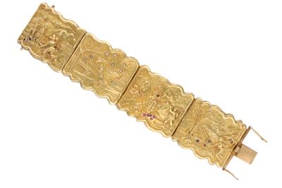 Bracciale semi rigido con diamanti, rubini, zaffiro e smeraldo, raffiguranti le quattro stagioni - Asta Preziosi Bracciale semi rigido con diamanti, rubini, zaffiro e smeraldo, raffiguranti le quattro stagioni - Asta Preziosi