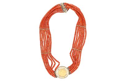 Collana con corallo e centrale con 20 Franchi svizzeri - Asta Preziosi