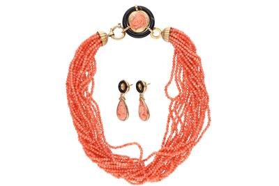 Parure collana e orecchini con coralli e pietre - Asta Preziosi Parure collana e orecchini con coralli e pietre - Asta Preziosi
