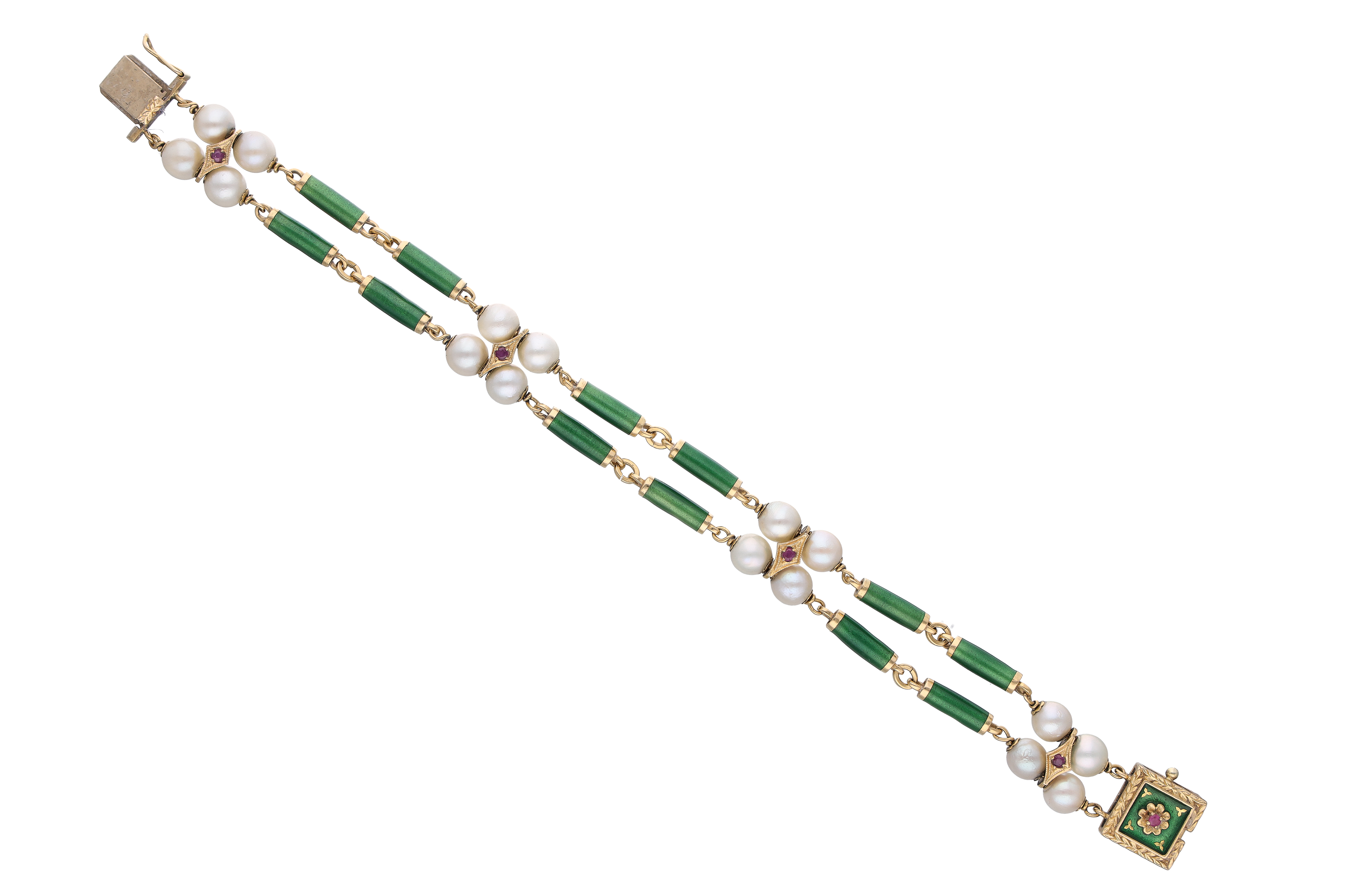 Bracciale con perle, smalti e rubini - Asta Preziosi