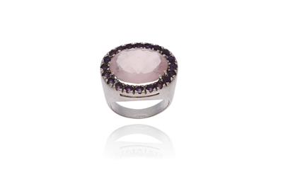 Anello con quarzo rosa e pietre - Asta Preziosi